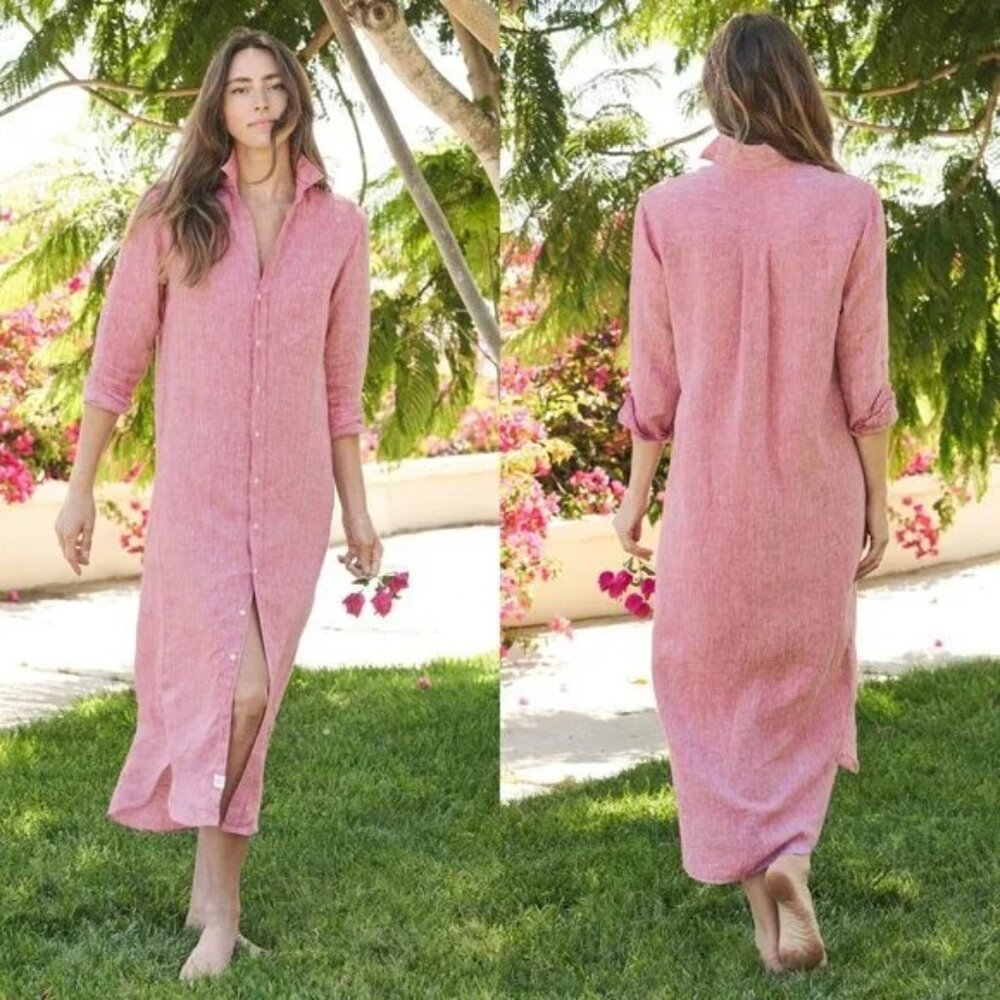 Frank & Eileen Dusty Rose Button-Front Maxi Shirt Dress